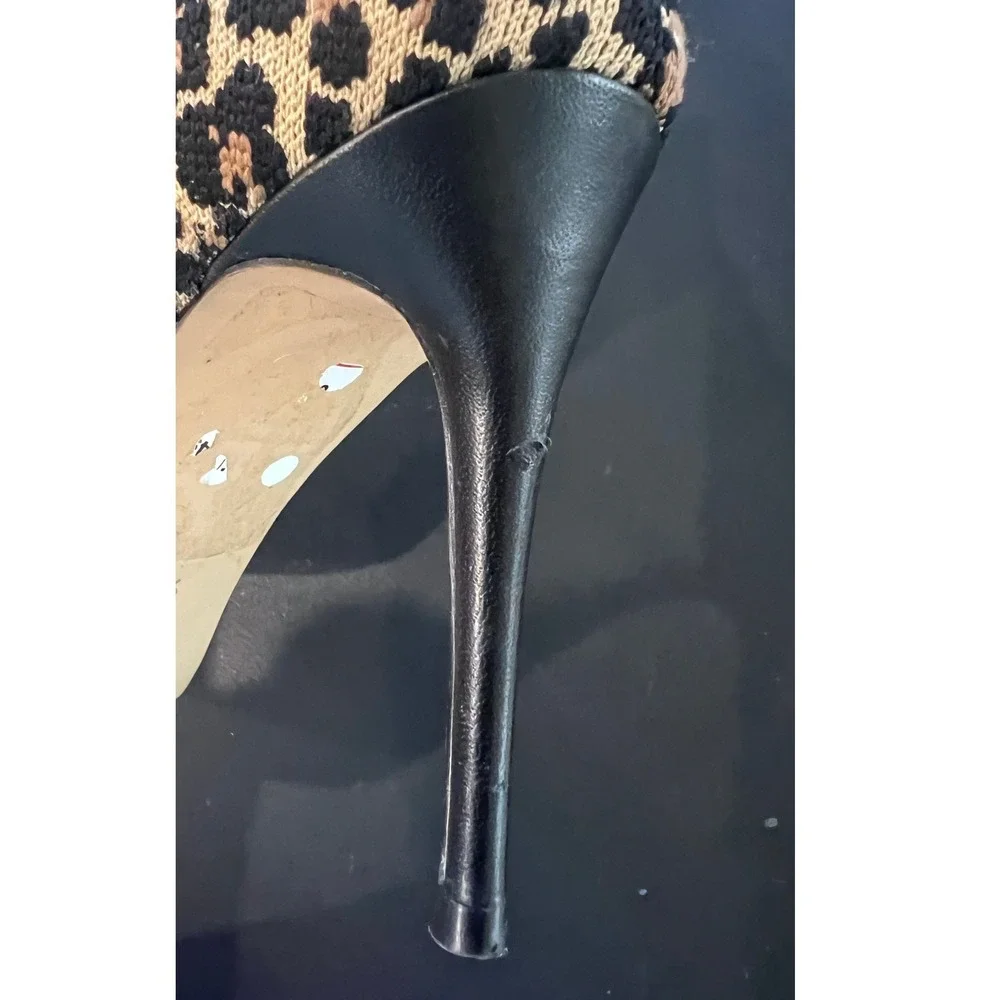 Something Navy Leopard Print Knit Sock Booties Pointed Toe Stiletto Heels Size 9